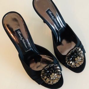Beverly Feldman 3” Heel Black Sandal Swarovski